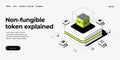 NFT abstract concept illustration in isometric design. Non-fungible token blockchain or marketplace. Cryptographic technology web