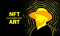 NFT art banner with Vincent Van Gogh in a straw hat. Abstract neon digital art with Vincent Van Gogh self-portrait Royalty Free Stock Photo