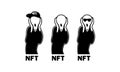 NFT art collection with The Scream picture. Black and white NFT character set with screaming silhouette by Edvard Munch