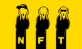 NFT art collection with The Scream picture. Flat minimalistic NFT character set with screaming silhouette by Edvard Munch