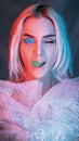 Nft art digital beauty neon cyborg woman glitch Royalty Free Stock Photo