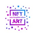 NFT art icon with frame and square pixel particles around. Royalty Free Stock Photo