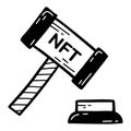 NFT auction, judge's hammer and gavel doodle icon Royalty Free Stock Photo