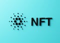 NFT on Cardano - non fungible token crypto arts concept on blue background