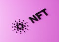 NFT on Cardano - non fungible token crypto arts concept on pink background