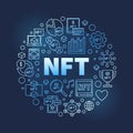 NFT concept round blue line banner. Non-Fungible Token vector illustration