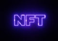 NFT Crypto Art. Non Fungible Token On Colorful Abstract Background. 3d Render Blockchain Illustration Concept