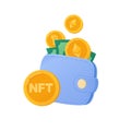 NFT. Crypto wallet with coins vector illustration. Blockchain wallet technology, bitcoin and ethereum. The concept of