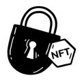 NFT cryptographic lock doodle hand drawn icon