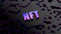 NFT 3d image. Blockchain Non Fungible Token idea. Computer chip NFT on digital background. Cryptocurrency