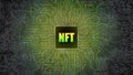3d NFT image. Blockchain Non Fungible Token idea. Computer chip NFT on digital background. Cryptocurrency