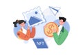 NFT Exchange Illustration concept. A flat illustration isolated on white background Royalty Free Stock Photo