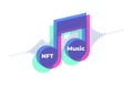 NFT Music, NFT or non fungible token for music with music notes and sound wave on white background