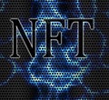 NFT Non-Fungible Token -- a blockchain asset text over electricity energy grid background