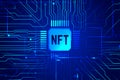 NFT non fungible token on blue background Royalty Free Stock Photo