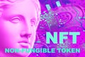 NFT Non fungible token. Crypto art concept. Technology selling unique collectibles, games characters, blockchain assets