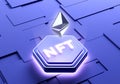 NFT Non Fungible Token and Ethereum blockchain technology background in 3D rendering. Trendy cryptocurrencies, metaverse