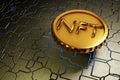 NFT non fungible token on a hard surface motherboard. Crypto currency, 3D rendering Royalty Free Stock Photo