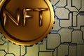 NFT non fungible token on a hard surface motherboard. Crypto currency, 3D rendering Royalty Free Stock Photo