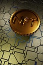 NFT non fungible token on a hard surface motherboard. Crypto currency, 3D rendering. Vertical Royalty Free Stock Photo