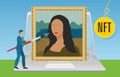 NFT, non fungible token with Mona Lisa La Gioconda. Vector illustration.