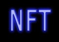 NFT Non-Fungible Token neon style text on black background