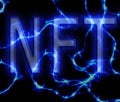 NFT Non-Fungible Token text on electricity blue and black background