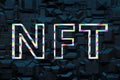 NFT Non Fungible Tokens Neon Text On Abstract 3D Background Crypto Art Collectibles Concept