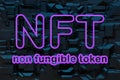 NFT Non Fungible Tokens Text On Abstract 3D Background Crypto Art Collectibles Concept