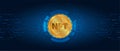 NFT nonfungible coin.non fungible token.Blockchain concept.NFT glod coin with blue background technology.