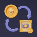 NFT nonfungible tokens concept with ethereum coin.3d rendering