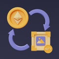 NFT nonfungible tokens concept with ethereum coin.3d rendering