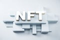 NFT nonfungible tokens concept - NFT word in light frame on abstract technology background.