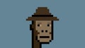 NFT picture. Monkey with fedora hat. Cryptopunk 6965. Pixel style. Vector illustration Royalty Free Stock Photo
