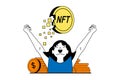 NFT token concept with people scene in flat web design. Vector illustration Royalty Free Stock Photo