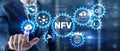 NFV inscription on gears background. Digital technology concept