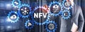 NFV inscription on gears background. Digital technology concept