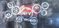 NFV inscription on gears background. Digital technology concept