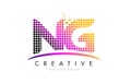 NG N G Letter Logo Design with Magenta Dots and Swoosh