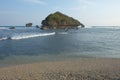 Ngandong Beach, Gunungkidul, Yogyakarta, with a coral island that blocks the waves