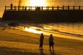 NGAPALI, MYANMAR - DECEMBER 5, 2016: People on sunset background. Copy space for text.