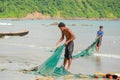 NGAPALI, MYANMAR- SEPTEMBER 25, 2016: Burmese fishermen at Bengal Bay