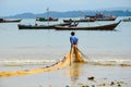 NGAPALI, MYANMAR- SEPTEMBER 25, 2016: Burmese fishermen at Bengal Bay