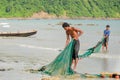 NGAPALI, MYANMAR- SEPTEMBER 25, 2016: Burmese fishermen at Bengal Bay