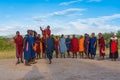 Group of Massai people participating a traditional dance with high jumps