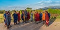 Group of Massai people participating a traditional dance with high jumps