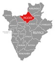 Ngozi red highlighted in map of Burundi Royalty Free Stock Photo