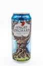 United State - February 17 2019 : A can of Angry Orchard Hard Cider Crisp Apple beer isolated on white backgroun d.