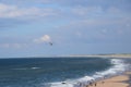 The NH90 maritime (combat) helicopter flying from Scheveningen into northern direction