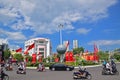 Landmark roundabout Nga Sau Nha Trang with busy traffic especially motorbikes in Nha Trang, Vietnam